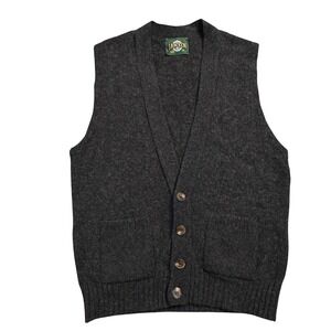 Vintage JANTZEN Mens Charcoal‎ Gray Button Front Knit Vest Size M Made In USA!